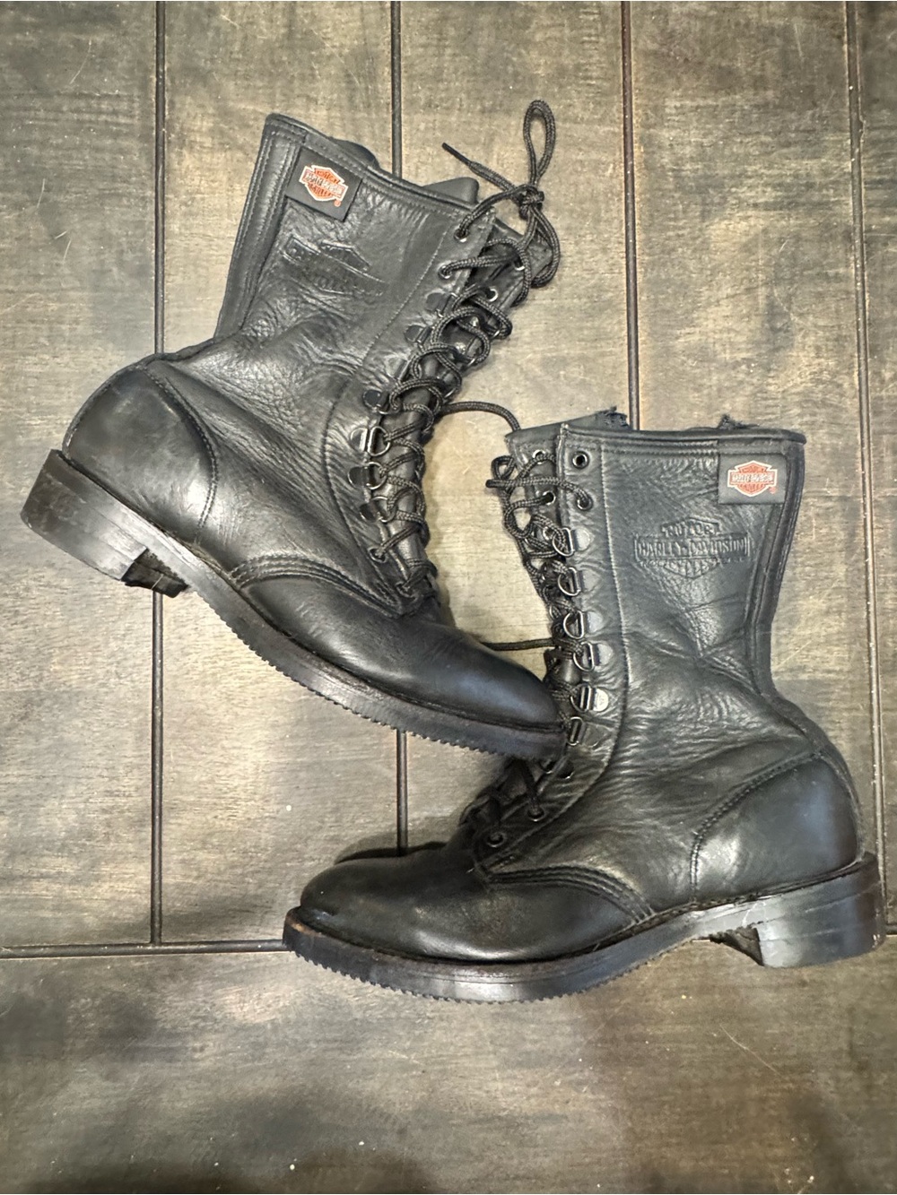 Harley-Davidson Black Leather Lace-Up Combat Boots Size 8 Vintage